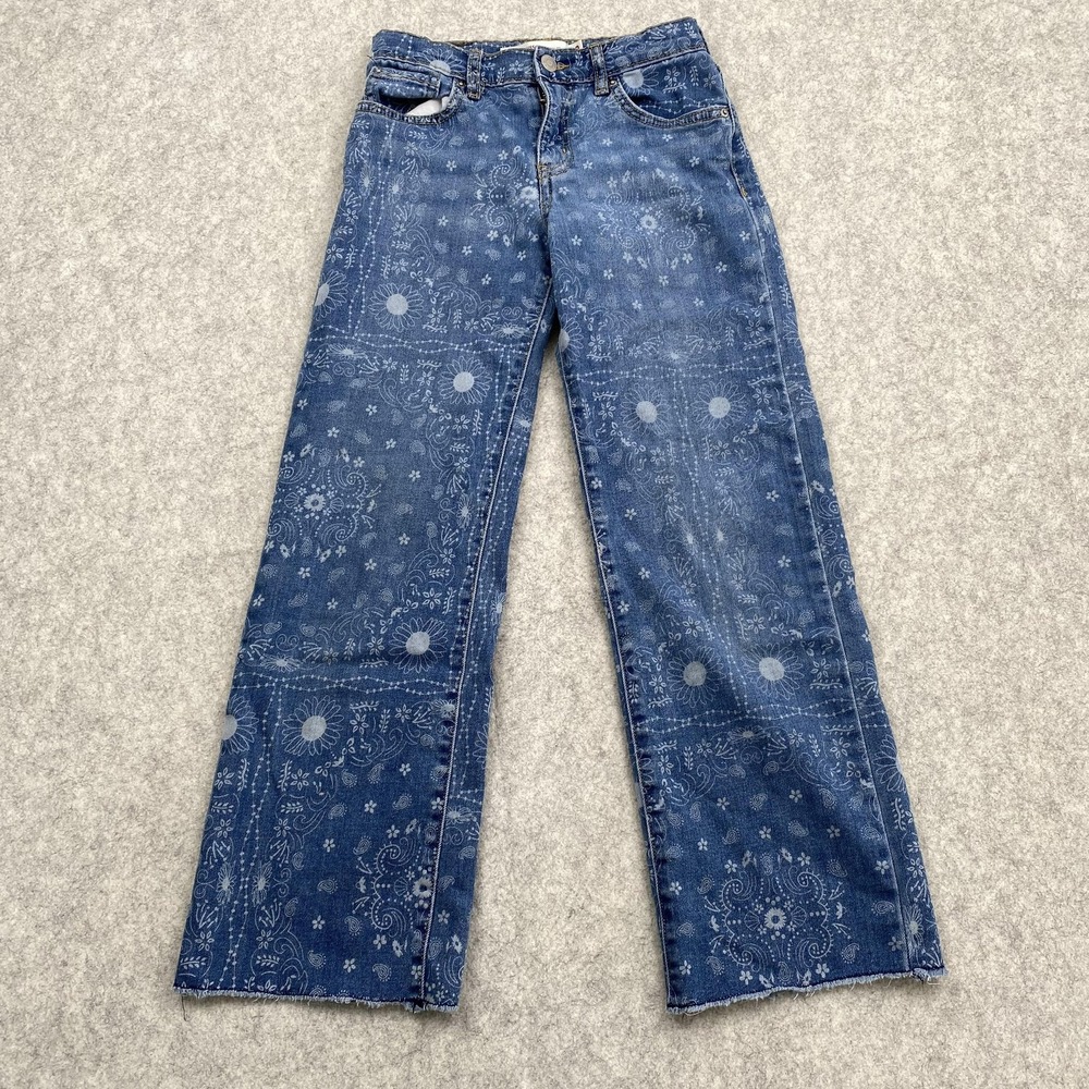 Levi Strauss Signature Wide Leg Jeans Girls 10 23x24 Blue Paisley Print Stretch